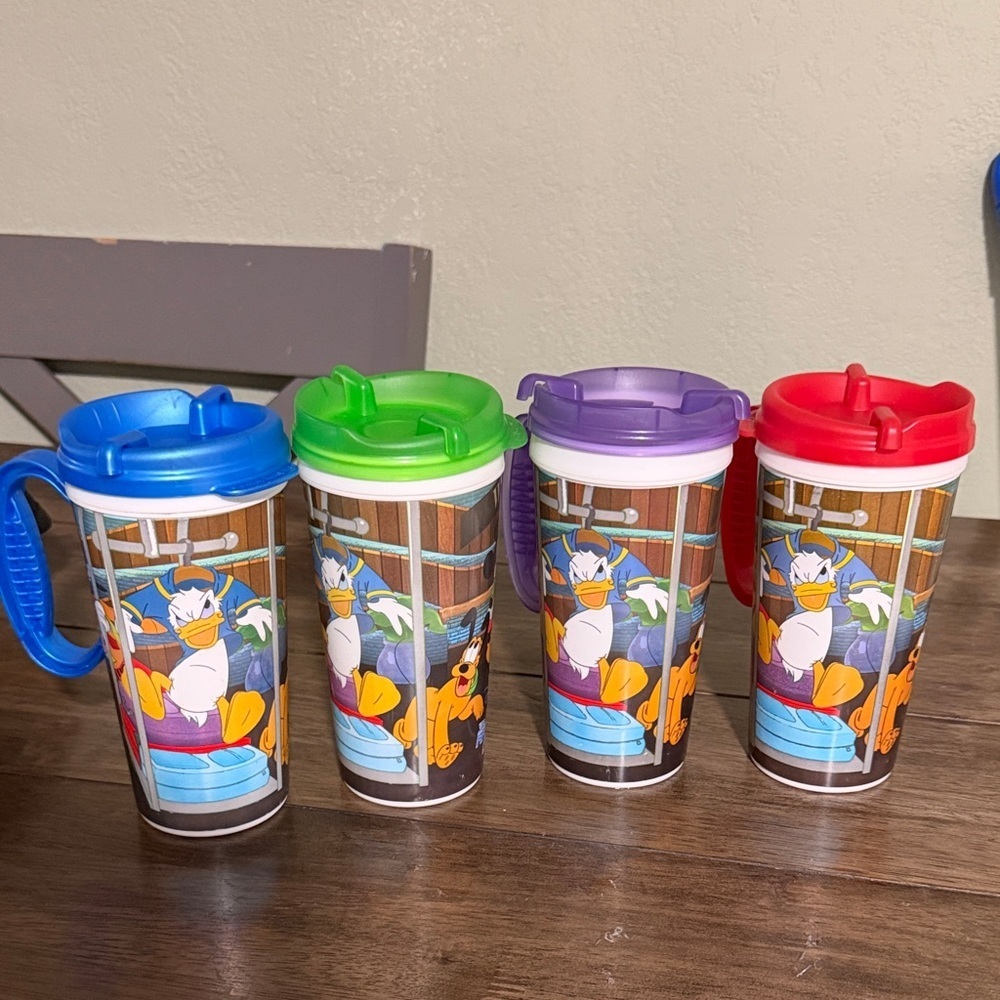 Disney Colorful Character Travel Mug Set of 4 – Reusable Cups with Lids – Mickey